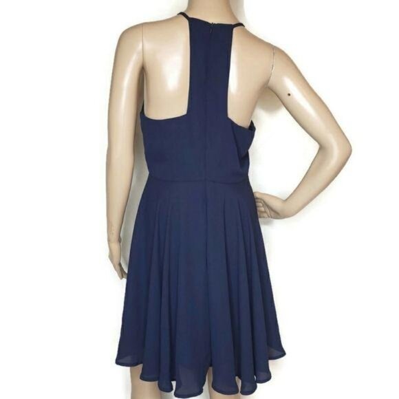 Lulus Navy Blue Keyhole Halter Dress Flared A-Line Sleeveless Back Zipper Size M - Picture 11 of 12
